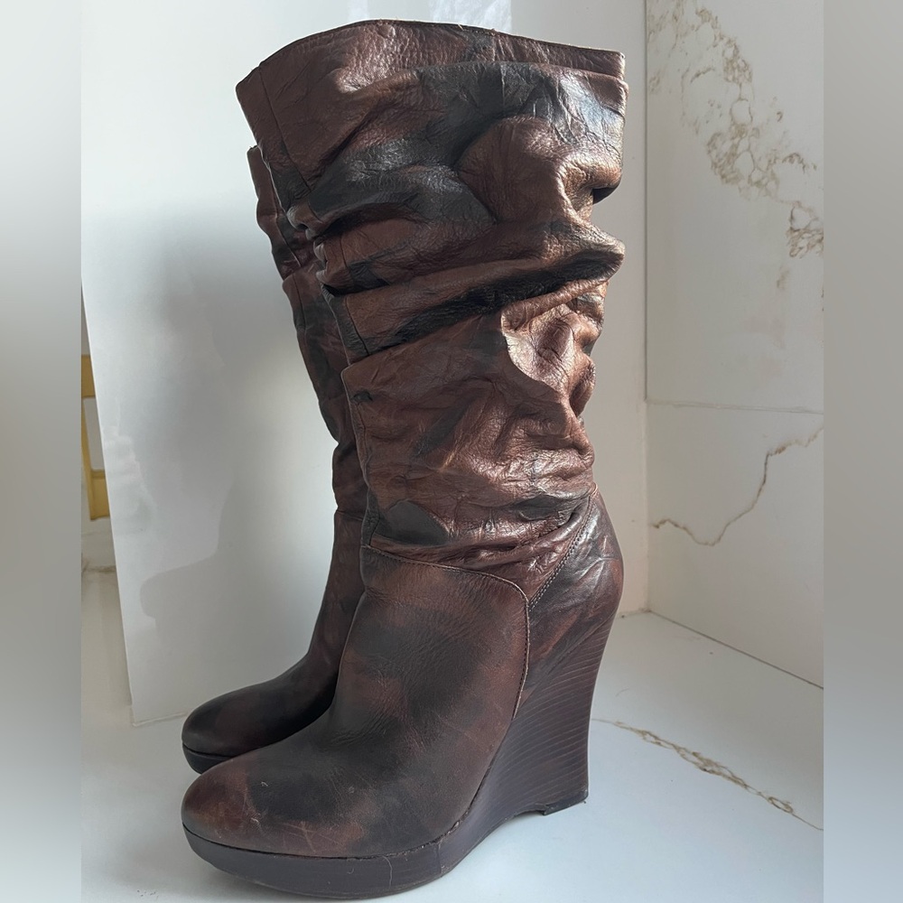 Jessica Simpson leather wedge boots brown size 8.5
